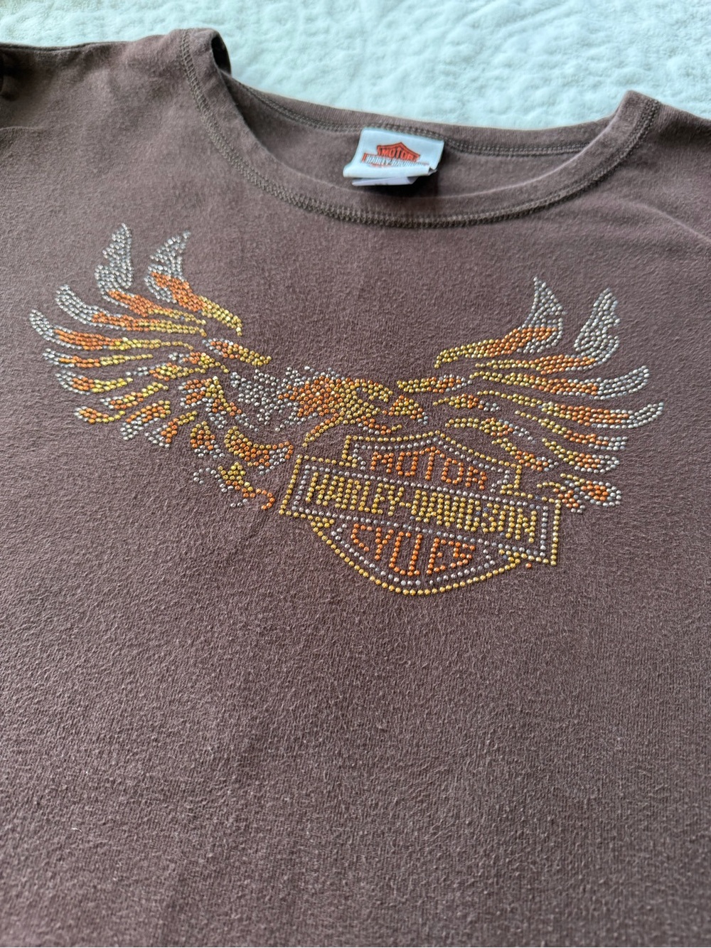 Harley-Davidson Women’s Brown Rhinestone Eagle Long Sleeve Graphic Tee | Size W1 - Picture 3 of 10